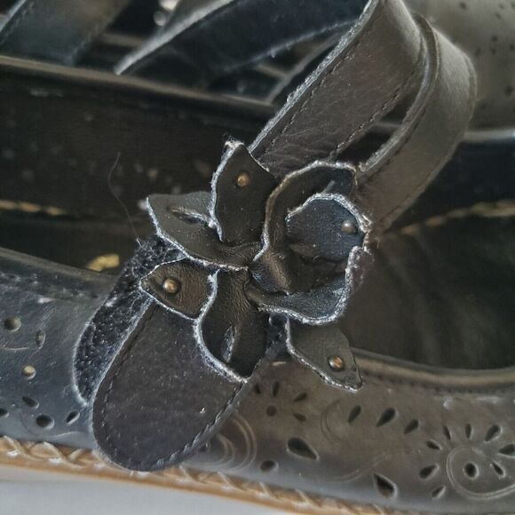 RIEKER Antistress Black Leather Mary Jane Flats Women's EU 42 US 11-12 Laser Cut - Picture 7 of 16